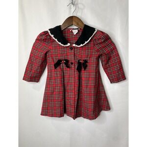 Vintage Rare, Too Toddler Girl Dress Overcoat Size 2T Christmas Plaid Tartan Fun